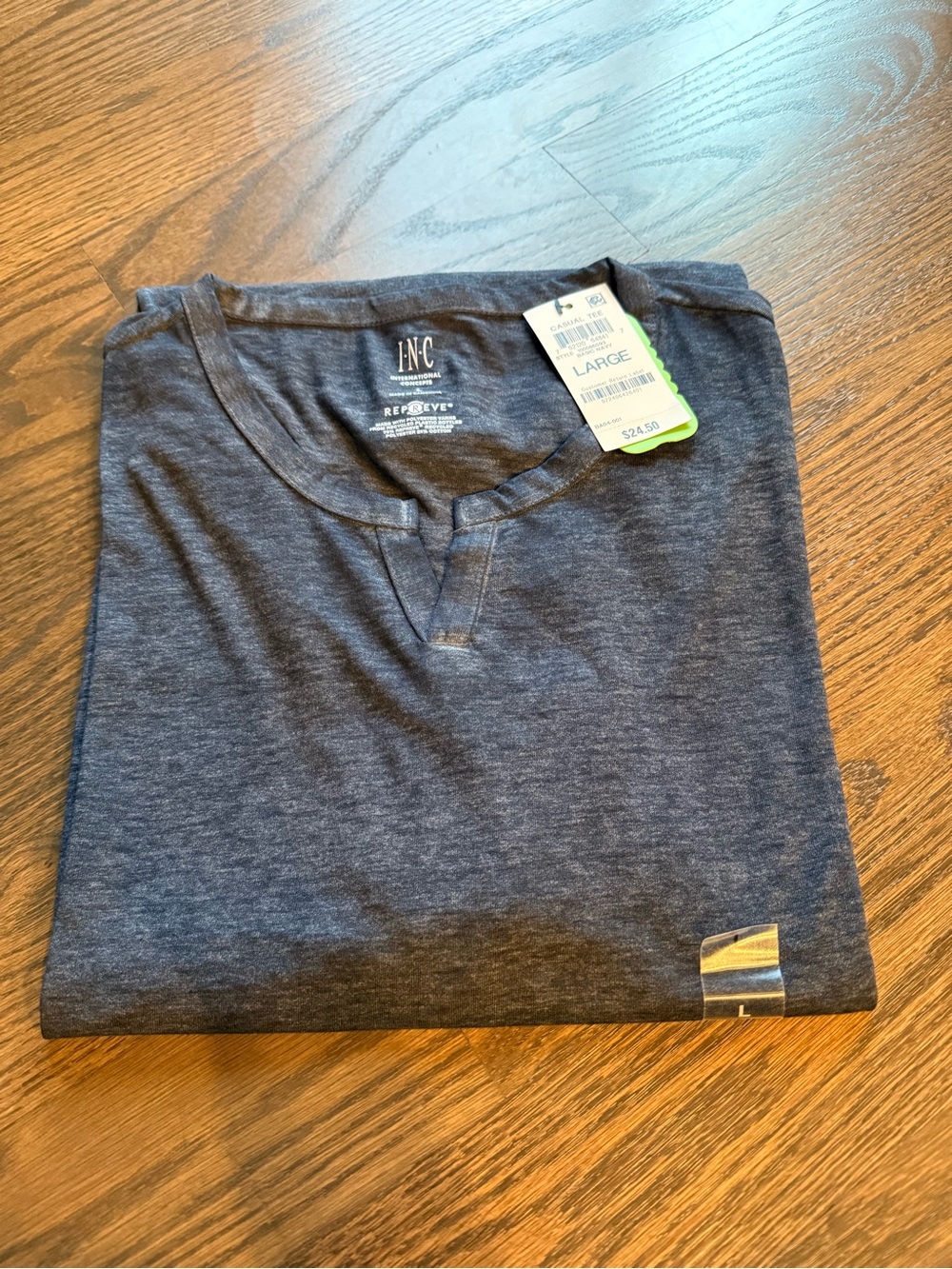 Mens NWT INC notched or split neckline short sleeve shirt size large - Picture 7 of 10